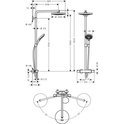 Душевая система hansgrohe Raindance Select S 240 2jet Showerpipe с термостатом 27129000 Душевая система hansgrohe Raindance Select S 240 2jet Showerpipe с термостатом 27129000