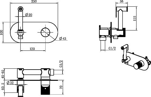 Гигиенический душ Boheme STICK STICK NICKEL BRUSH SPIRALE 127-NB.4 Гигиенический душ Boheme STICK STICK NICKEL BRUSH SPIRALE 127-NB.4