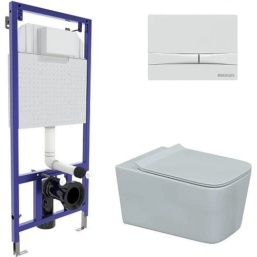 Комплект унитаза BERGES FLOE с инсталляцией NOVUM525, кнопкой F1 белой, сиденье дюропласт FLOE Slim 043283 Комплект унитаза BERGES FLOE с инсталляцией NOVUM525, кнопкой F1 белой, сиденье дюропласт FLOE Slim 043283