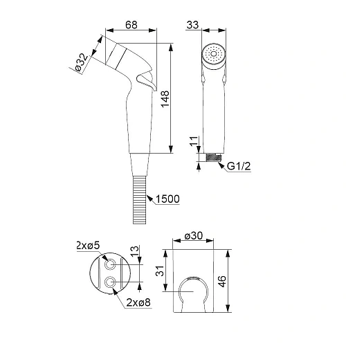 Гигиеническая лейка Damixa Shower program 760550200 с держателем и шлангом, хром Гигиеническая лейка Damixa Shower program 760550200 с держателем и шлангом, хром