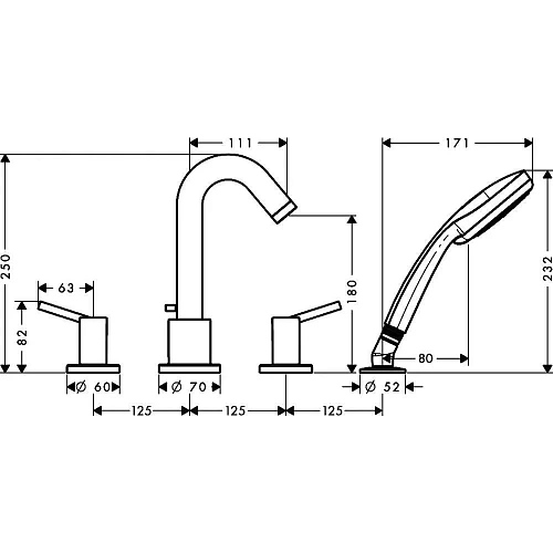 Смеситель на борт ванны Hansgrohe Talis 32314000, хром Смеситель на борт ванны Hansgrohe Talis 32314000, хром
