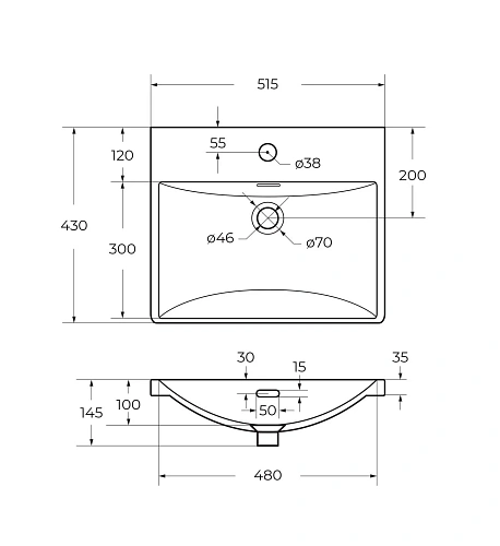 Раковина BelBagno BB-8076-3-50 510x430 Раковина BelBagno BB-8076-3-50 510x430