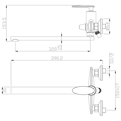 Смеситель для ванны Rossinka RS30-32 универсальный Смеситель для ванны Rossinka RS30-32 универсальный