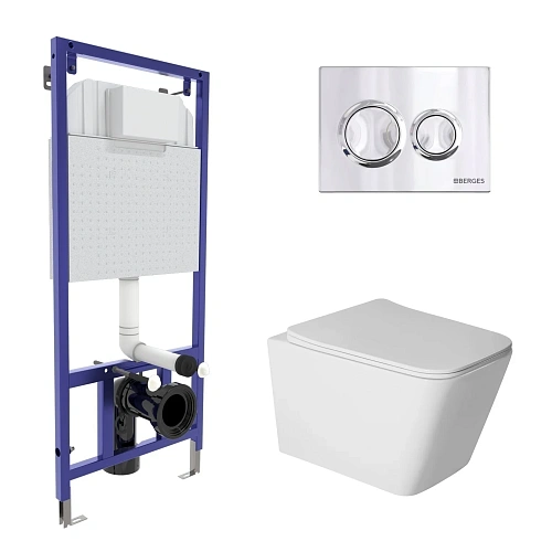 Комплект инсталляции BERGES NOVUM с клавишей смыва O3 хром глянец, унитазом SIGMA Rimless 52 см и сиденьем микролифт, быстросъём 043403 Комплект инсталляции BERGES NOVUM с клавишей смыва O3 хром глянец, унитазом SIGMA Rimless 52 см и сиденьем микролифт, быстросъём 043403