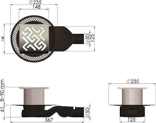 Душевой трап BERGES PLATZ Antik 150х150, золото глянец, S-сифон D50 H60 боковой 092161 Душевой трап BERGES PLATZ Antik 150х150, золото глянец, S-сифон D50 H60 боковой 092161