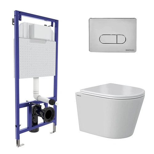 Комплект инсталляции BERGES NOVUM с клавишей смыва D3 хром глянец, унитазом VITA Rimless 49 см и сиденьем микролифт, быстросъём 043375 Комплект инсталляции BERGES NOVUM с клавишей смыва D3 хром глянец, унитазом VITA Rimless 49 см и сиденьем микролифт, быстросъём 043375
