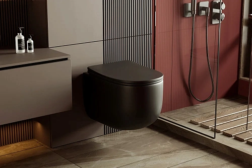 Унитаз подвесной ABBER Bequem AC1104TMB черный матовый, безободковый, смыв торнадо Унитаз подвесной ABBER Bequem AC1104TMB черный матовый, безободковый, смыв торнадо