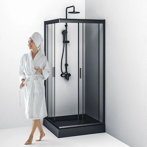 Душевой уголок AM.PM Gem W90G-403-090BT Slide 90x90 стекло прозрачное, профиль черный матовый Душевой уголок AM.PM Gem W90G-403-090BT Slide 90x90 стекло прозрачное, профиль черный матовый