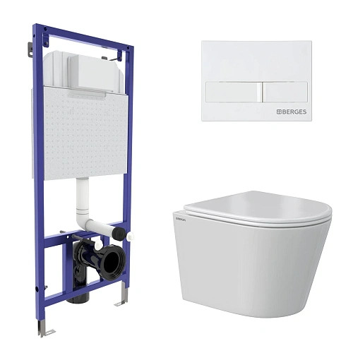 Комплект инсталляции BERGES NOVUM с клавишей смыва L1 белая, унитазом VITA Rimless 49 см и сиденьем микролифт, быстросъём 043373 Комплект инсталляции BERGES NOVUM с клавишей смыва L1 белая, унитазом VITA Rimless 49 см и сиденьем микролифт, быстросъём 043373