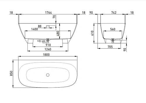 Ванна из искусственного камня Salini SOFIA WALL 180x85 покраска по RAL полностью 102523MF S-Stone Ванна из искусственного камня Salini SOFIA WALL 180x85 покраска по RAL полностью 102523MF S-Stone