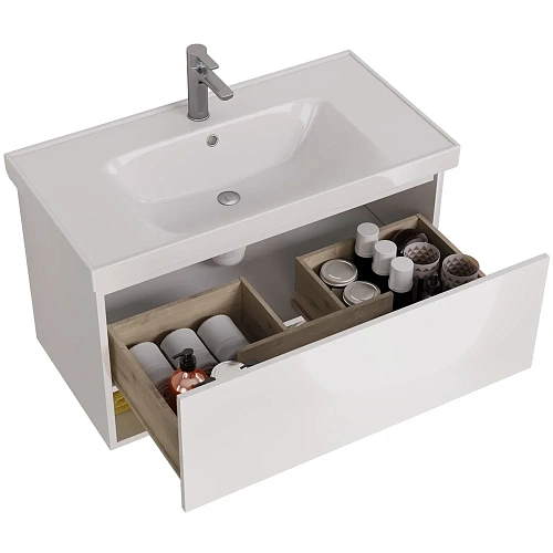 Тумба под раковину DREJA PERFECTO, 90 см, подвесная, 1 ящик, push-to-open, белый глянец 99.0808 Тумба под раковину DREJA PERFECTO, 90 см, подвесная, 1 ящик, push-to-open, белый глянец 99.0808