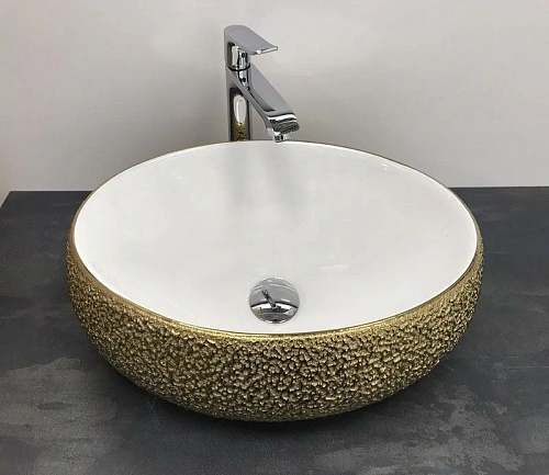 Раковина CeramaLux 433J накладная, белый/золото Раковина CeramaLux 433J накладная, белый/золото