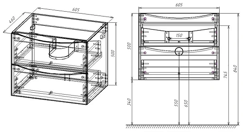 Тумба под раковину Vincea Mia 600 подвесная, 2 выкатных ящика soft close, R.Wood VMC-2MC600RW Тумба под раковину Vincea Mia 600 подвесная, 2 выкатных ящика soft close, R.Wood VMC-2MC600RW