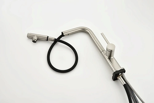 Смеситель для кухни AQUAme Cucina AQM9903BN с выдвижным изливом, с подключением к фильтру с питьевой водой, никель шлифованный Смеситель для кухни AQUAme Cucina AQM9903BN с выдвижным изливом, с подключением к фильтру с питьевой водой, никель шлифованный