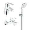 Комплект смесителей GROHE Eurosmart New смесители для ванны и раковины, душевой набор (123582) Комплект смесителей GROHE Eurosmart New смесители для ванны и раковины, душевой набор (123582)