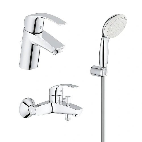 Комплект смесителей GROHE Eurosmart New смесители для ванны и раковины, душевой набор (123582) Комплект смесителей GROHE Eurosmart New смесители для ванны и раковины, душевой набор (123582)