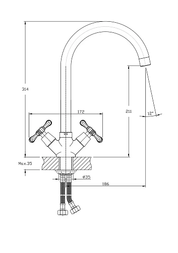 Смеситель для кухни Rush Bianki BI7650-24 с высоким, поворотным изливом Смеситель для кухни Rush Bianki BI7650-24 с высоким, поворотным изливом