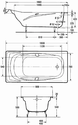 Ванна чугунная Jacob Delafon Super Repos 180x90 E2902-00 Ванна чугунная Jacob Delafon Super Repos 180x90 E2902-00