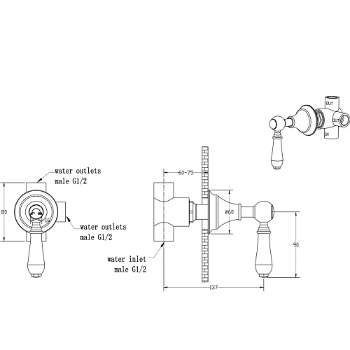 Переключатель потоков Boheme Imperiale латунь 623 встраиваемый Переключатель потоков Boheme Imperiale латунь 623 встраиваемый