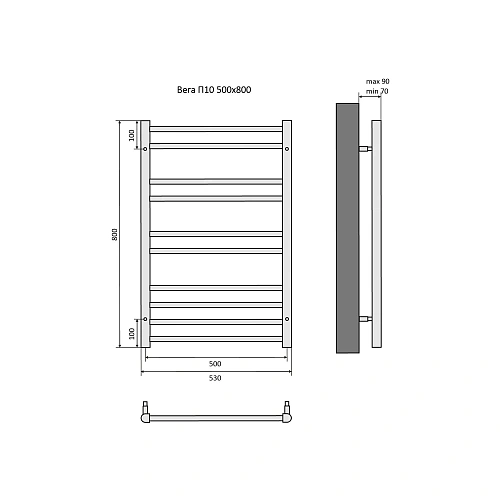 Полотенцесушитель водяной Aquatek Вега П10 500х800 мм, черный муар AQ DR1080BL Полотенцесушитель водяной Aquatek Вега П10 500х800 мм, черный муар AQ DR1080BL