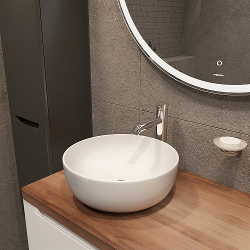 Тумба с раковиной STWORKI Берген 60 белая с темной столешницей 122, Moon 1, R 549671 Тумба с раковиной STWORKI Берген 60 белая с темной столешницей 122, Moon 1, R 549671