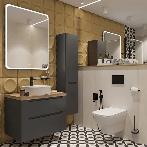 Тумба с раковиной STWORKI Берген 80 серая со светлой столешницей, Bocchi Slim Line 1599-061-0126 567 567235 Тумба с раковиной STWORKI Берген 80 серая со светлой столешницей, Bocchi Slim Line 1599-061-0126 567 567235