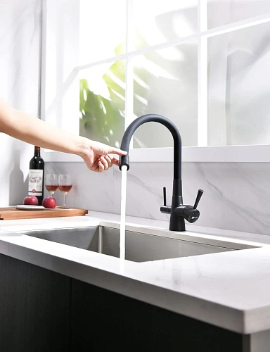 Смеситель для кухни Lemark Comfort LM3075BL с гибким изливом, с подключением к фильтру, черный Смеситель для кухни Lemark Comfort LM3075BL с гибким изливом, с подключением к фильтру, черный