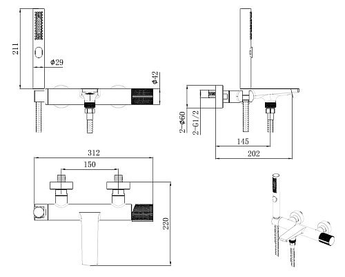 Смеситель для ванны Allen Brau Liberty 5.33006-31 черный матовый Смеситель для ванны Allen Brau Liberty 5.33006-31 черный матовый