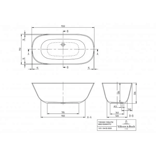 Ванна квариловая Villeroy & Boch Theano 155 x 75 см UBQ155ANH7F200V-01 Ванна квариловая Villeroy & Boch Theano 155 x 75 см UBQ155ANH7F200V-01