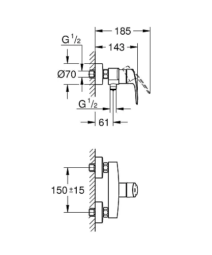 Смеситель для душа GROHE Eurosmart, хром (33555003) Смеситель для душа GROHE Eurosmart, хром (33555003)