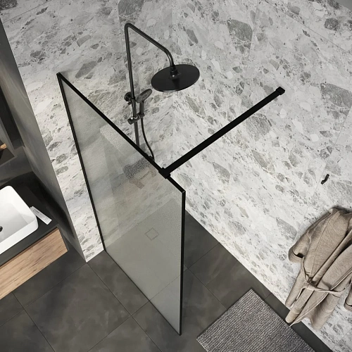 Душевая перегородка Niagara Nova NG-781-10BLACK (100х200) черный матовый, стекло эффект битого стекла Душевая перегородка Niagara Nova NG-781-10BLACK (100х200) черный матовый, стекло эффект битого стекла