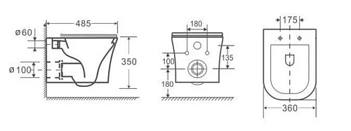 Унитаз подвесной CeramaLux 2618E с сиденьем Унитаз подвесной CeramaLux 2618E с сиденьем