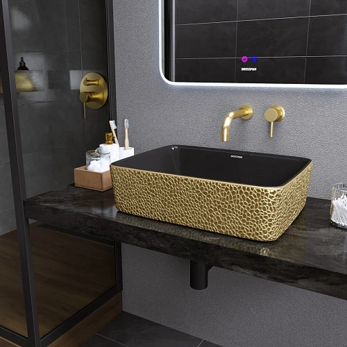 Раковина GROSSMAN Color GR-3016GBL (480x370x130) золото черная внутри Раковина GROSSMAN Color GR-3016GBL (480x370x130) золото черная внутри
