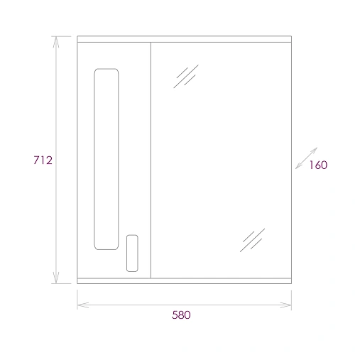 Зеркальный шкаф Onika КРИСТАЛЛ 58.01 левый 205817 Зеркальный шкаф Onika КРИСТАЛЛ 58.01 левый 205817