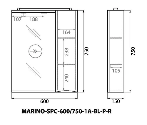 Шкаф-пенал BelBagno MARINO-SPC-600/750-1A-BL-P-R подвесной 600x150 Bianco Lucido Шкаф-пенал BelBagno MARINO-SPC-600/750-1A-BL-P-R подвесной 600x150 Bianco Lucido