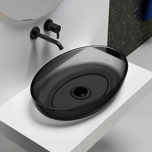 Раковина ABBER Kristall AT2801Onyx прозрачная, накладная, черная Раковина ABBER Kristall AT2801Onyx прозрачная, накладная, черная