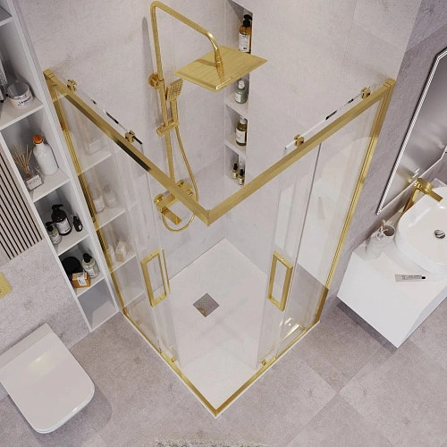 Душевой уголок GROSSMAN Cosmo 300.K33.02.9090.32.00 (90x90x195) квадрат,раздвижн,золото сатин,стекло прозрачн Душевой уголок GROSSMAN Cosmo 300.K33.02.9090.32.00 (90x90x195) квадрат,раздвижн,золото сатин,стекло прозрачн