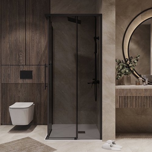 Душевой уголок Niagara Nova NG-2830-34BLACK (100x100x195) квадратная, раздвижная, черный матовый, стекло тониров Душевой уголок Niagara Nova NG-2830-34BLACK (100x100x195) квадратная, раздвижная, черный матовый, стекло тониров