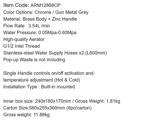 Смеситель для раковины ARROW ARM12868CP хром встраиваемый Смеситель для раковины ARROW ARM12868CP хром встраиваемый