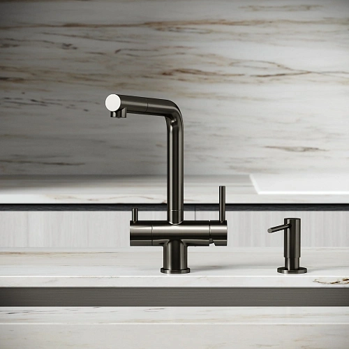 Смеситель для кухни SANCOS Spin SC4015GG с вытяжным изливом, c краном для фильтрованной воды вороненая сталь Смеситель для кухни SANCOS Spin SC4015GG с вытяжным изливом, c краном для фильтрованной воды вороненая сталь