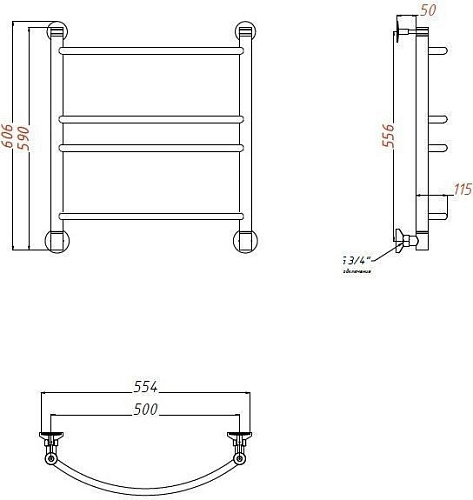 Полотенцесушитель водяной Aquanet Romeo(г2) 600x500 бронза 00234491 Полотенцесушитель водяной Aquanet Romeo(г2) 600x500 бронза 00234491