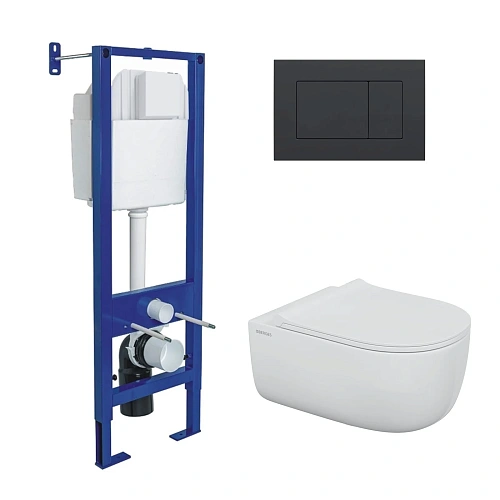 Комплект инсталляции BERGES АТОМ 410 с клавишей смыва Atom черная SoftTouch, унитазом EGO XL Rimless и сиденьем микролифт, быстросъём 043360 Комплект инсталляции BERGES АТОМ 410 с клавишей смыва Atom черная SoftTouch, унитазом EGO XL Rimless и сиденьем микролифт, быстросъём 043360