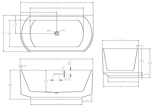 Акриловая ванна ABBER AB9488-1.5 Акриловая ванна ABBER AB9488-1.5
