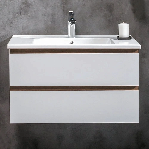 Тумба под раковину Boheme CAPOLDA 85 белая + ручка дерево 849-085-WW Тумба под раковину Boheme CAPOLDA 85 белая + ручка дерево 849-085-WW