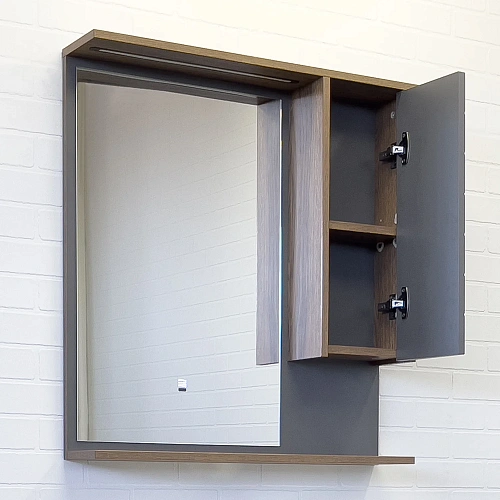 Зеркальный шкаф Comforty Кемер-75 00-00014147 антрацит/дуб темно-коричневый LED-подсветка Зеркальный шкаф Comforty Кемер-75 00-00014147 антрацит/дуб темно-коричневый LED-подсветка