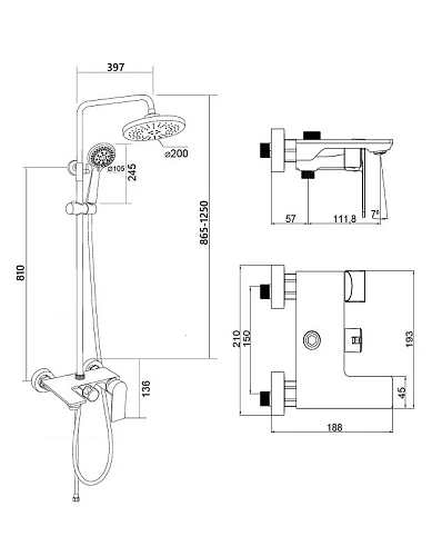 Душевая система Orange BERNI M09-911cr с изливом Душевая система Orange BERNI M09-911cr с изливом