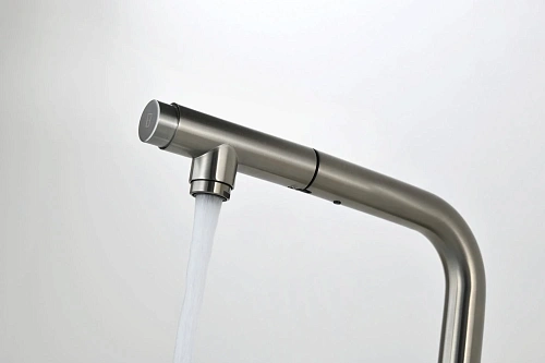 Смеситель для кухни AQUAme Cucina AQM9903BN с выдвижным изливом, с подключением к фильтру с питьевой водой, никель шлифованный Смеситель для кухни AQUAme Cucina AQM9903BN с выдвижным изливом, с подключением к фильтру с питьевой водой, никель шлифованный