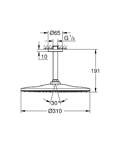 Верхний душ GROHE Rainshower 310 Mono с душевым кронштейном, хром (26560000) Верхний душ GROHE Rainshower 310 Mono с душевым кронштейном, хром (26560000)