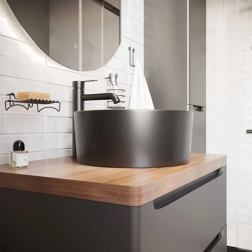 Комплект мебели STWORKI Берген 80 серая с темной столешницей, с раковиной на выбор 549495 Комплект мебели STWORKI Берген 80 серая с темной столешницей, с раковиной на выбор 549495