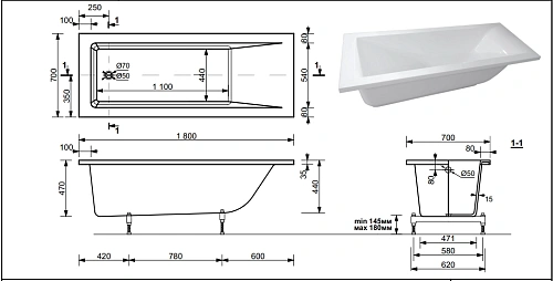 Ванна из искусственного камня BOGEMA SOFIX 1800х700 VS18070 Ванна из искусственного камня BOGEMA SOFIX 1800х700 VS18070